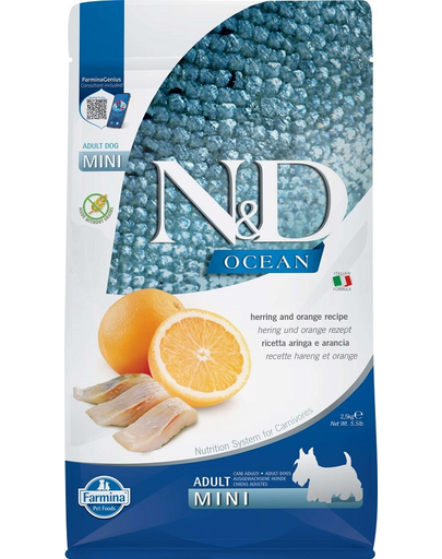 FARMINA N&D Ocean Dog Adult Mini kutyáknak heringgel és naranccsal 2,5 kg