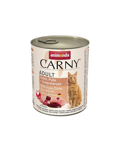 ANIMONDA Carny Adult Chicken&Turkey&Duck hearts 800 g csirke, pulyka és kacsa felnőtt macskák számára