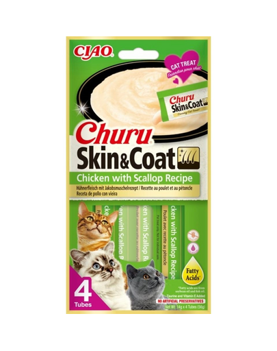 INABA Churu Skin&Coat 4x14g csirkével és fésűkagylóval macskáknak