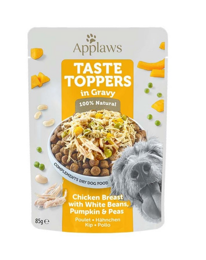 APPLAWS Dog Taste Toppers Csirkemell, bab, zselésített sütőtök 85 g