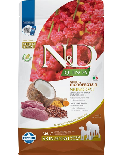 FARMINA N&D Quinoa Dog Adult Medium Maxi Skin and Coat Venison Coconut 2,5 kg