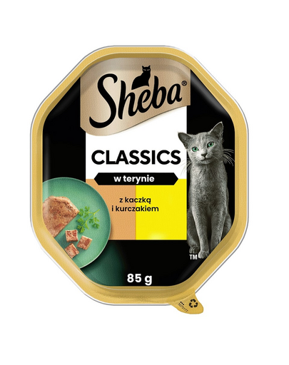 SHEBA Classics 85 g nedves teljes értékű eledel felnőtt macskáknak kacsával és csirkével terrine-ben
