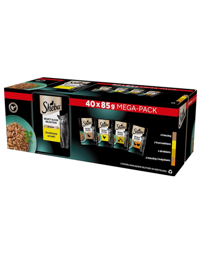 SHEBA Selection Select Slices Baromfi Ízek 40x85 g mártásos darabokban: kacsa, csirke, baromfi, kacsa és pulyka macskáknak