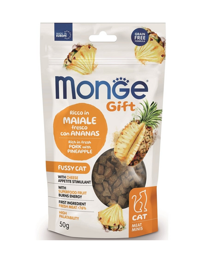 MONGE Gift Meat Minis Cat Adult Sertéshús ananásszal és sajttal 50 g