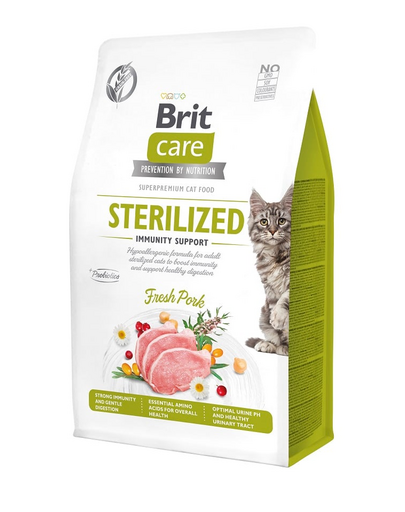 BRIT CARE Grain-Free Sterilized Immunity 0.4 kg hipoallergén formula felnőtt sterilizált macskák számára