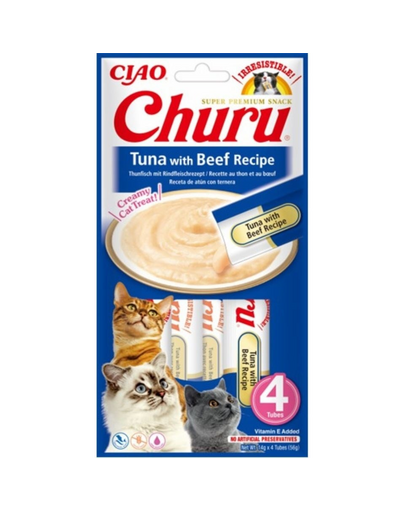 INABA Churu Tuna with beef recipe 4x14g tonhal marhahússal macskáknak