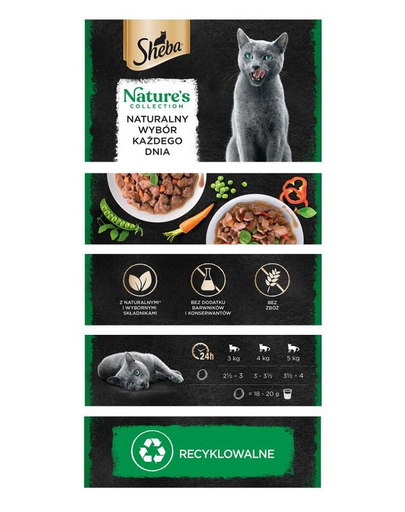 SHEBA Nature’s Collection Mix Selection 8x85 g nedves teljes értékű eledel felnőtt macskáknak mártással, csirke, lazac darabokkal