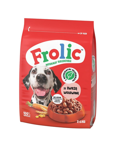 FROLIC Naturally Irresistible 2,6 kg félig teljes értékű teljes értékű eledel felnőtt kutyáknak friss marhahússal