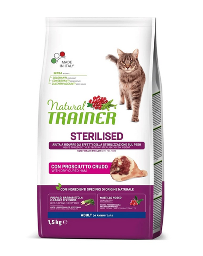 TRAINER Natural Cat Sterilised Adult sonkával 1.5kg