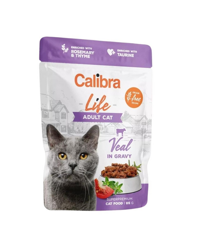 CALIBRA Cat Life pouch Adult Veal in gravy 85g borjúhús szószban macskák számára