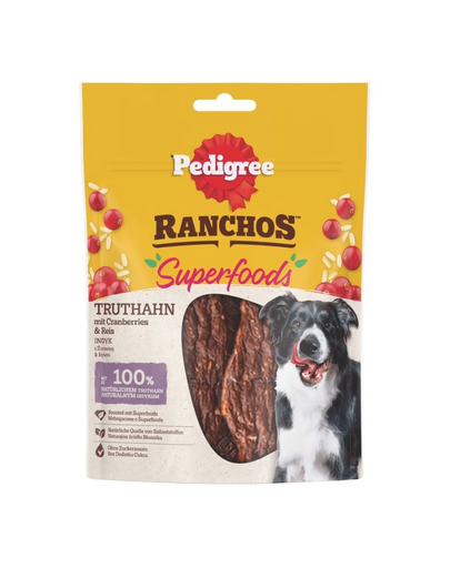 PEDIGREE Ranchos Superfoods 70g kiegészítő eledel felnőtt kutyáknak pulykával, áfonyával és rizzsel