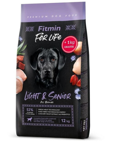 FITMIN Dog For Life Light & Senior eledel felnőtt és idős kutyák számára 12 + 1 kg