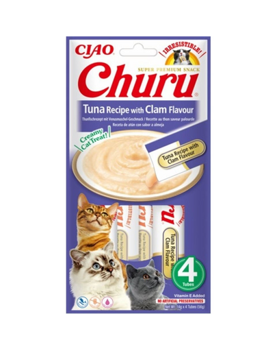 INABA Churu Tuna with clam flavour 4x14g tonhal kagylóval a macskának