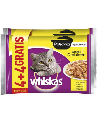 WHISKAS Ragu aszpikban (1+ év) szárnyas ízek 85g 4+4 ajándék