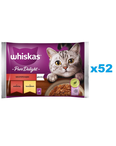 WHISKAS Adult 52 x 85g Juicy Bites nedves macskaeledel marhahúsos, csirkés darabokkal