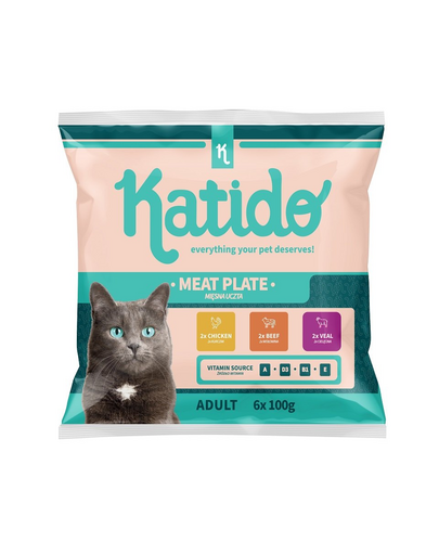 KATIDO nedves macskaeledel 6x100g csirke, borjú, marhahús mártásban