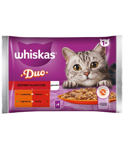 WHISKAS Adult 52x 85g Classic kits nedves macskaeledel zselés darabokban marhahússal és baromfival, bárányhússal és kacsával
