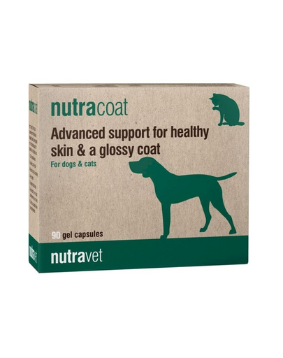 NUTRAVET Nutracoat 90 kapszula kutyák és macskák egészséges bőrének és szőrzetének ápolásához