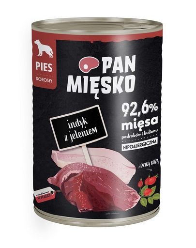 PAN MIĘSKO Pulyka szarvassal hipoallergén nedves kutyaeledel 400g