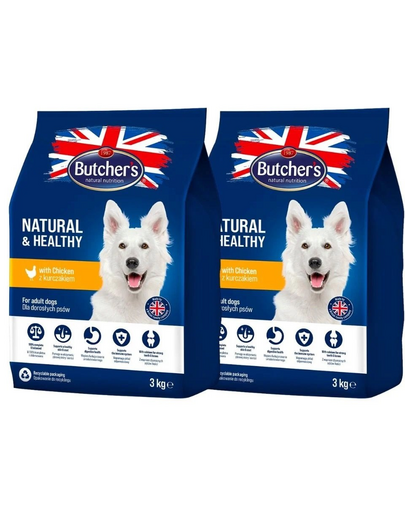 BUTCHER'S Natural&Healthy száraz kutyatáp csirkével 6 kg (2 x 3 kg)