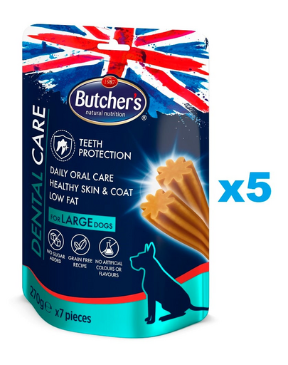 BUTCHER'S Dental Care for Large Dogs 5x270g denstist csemegék nagytestű kutyáknak
