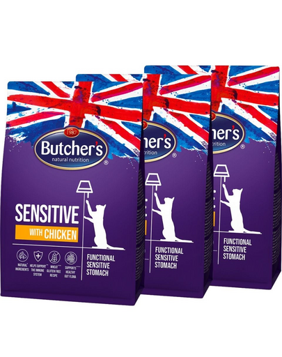 BUTCHER'S Functional Cat Sensitive érzékeny macskáknak csirkehússal 3x800 g