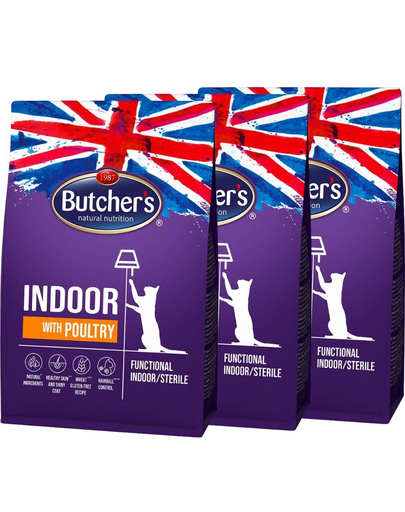 BUTCHER'S Functional Cat Indoor baromfival 3x800 g