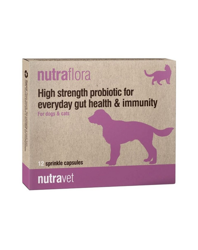 NUTRAVET Nutraflora 12 kapszula probiotikum, amely támogatja a kutyák és macskák bélműködését és immunitását