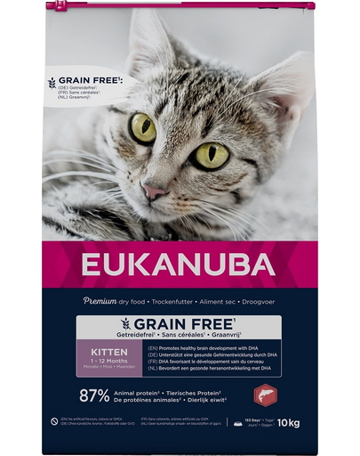 EUKANUBA Grain Free Kitten Lazac 10 kg növekvő cicáknak