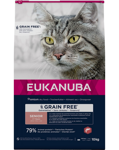 EUKANUBA Grain Free Senior Łosoś 10 kg idősebb macskáknak