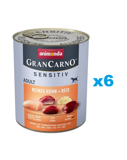 ANIMONDA GranCarno Sensitiv Pure Chicken&Rice Csirke rizzsel érzékeny felnőtt kutyáknak 6x800 g