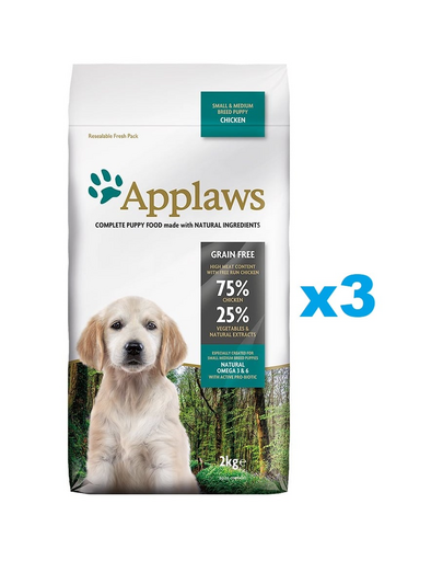 APPLAWS Puppy Small Medium Chicken 6 kg (3x2 kg) csirkével kis és közepes méretű kölyökkutyáknak