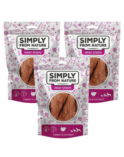 SIMPLY FROM NATURE Meat Strips Húscsíkok pulykával és kókusszal kutyáknak 3x80 g