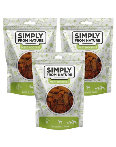 SIMPLY FROM NATURE Meat Noodles Húsos tészta szarvassal és vaddisznóval kutyáknak 3x80 g