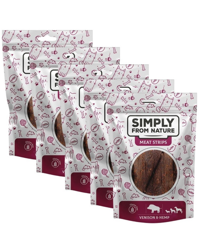 SIMPLY FROM NATURE Meat Strips Húscsíkok vadhússal és kenderrel kutyáknak 5x80 g
