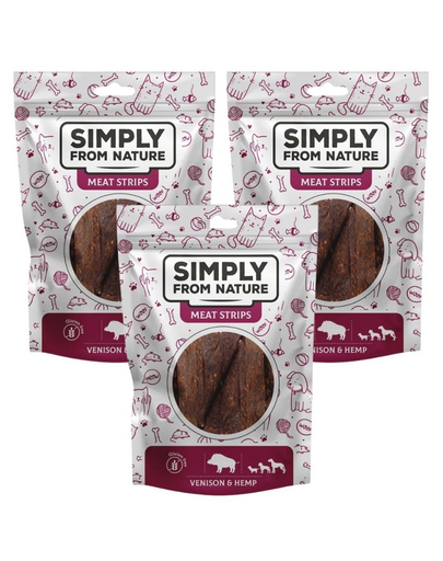 SIMPLY FROM NATURE Meat Strips Húscsíkok vadhússal és kenderrel kutyáknak 3x80 g