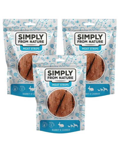 SIMPLY FROM NATURE Meat Strips Húscsíkok nyúllal és sárgarépával kutyáknak 3x80 g