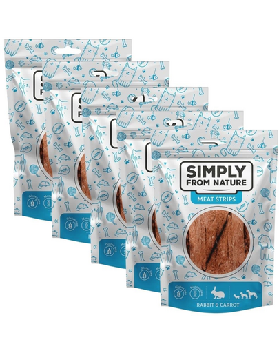 SIMPLY FROM NATURE Meat Strips Húscsíkok nyúllal és sárgarépával kutyáknak 5x80 g