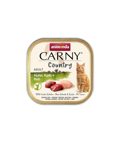 ANIMONDA Carny Country Adult Chicken&Veal&Vension 100 g csirke, borjú- és sertéshús felnőtt macskák számára