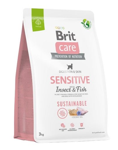 BRIT CARE Dog Sustainable Sensitive fish insekt felnőtt kutyáknak halakkal és rovarokkal 3 kg
