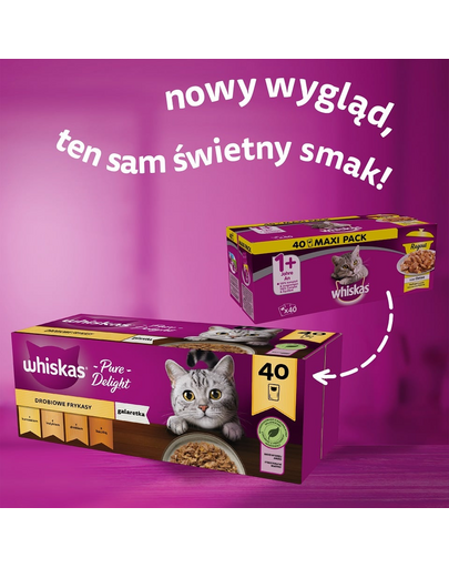 WHISKAS Adult 40x85g Baromfi ízek - macskaeledel zselében (csirkével, kacsával, baromfival, pulykával)