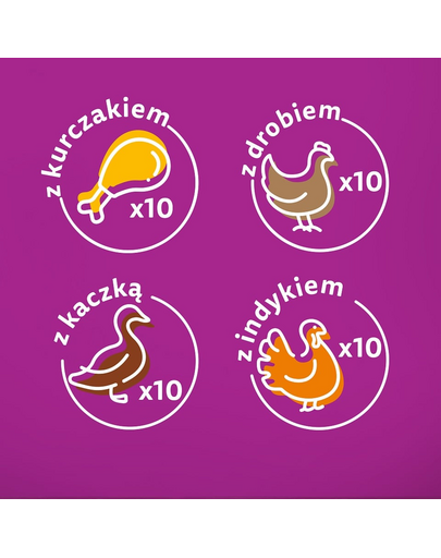 WHISKAS Adult 40x85g Baromfi ízek - macskaeledel zselében (csirkével, kacsával, baromfival, pulykával)