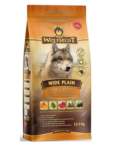 WOLFSBLUT Wide Plain Large Breed Adult szárazeledel nagytestű allergiás kutyáknak lóhússal és édesburgonyával 12,5 kg