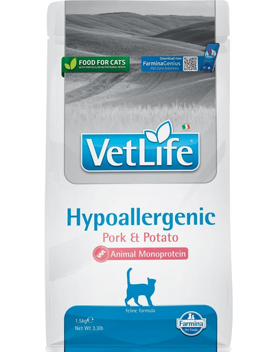FARMINA VetLife Hypoallergenic Adult Pork Potato teljes értékű diétás eledel macskáknak 1,5 kg
