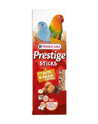 VERSELE-LAGA Prestige Sticks 2 diós és mazsolás szórófej kis papagájok számára 60g