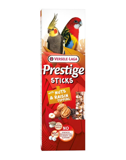 VERSELE-LAGA Prestige Sticks 2 diós és mazsolás flakonok közepes méretű papagájok számára 140g