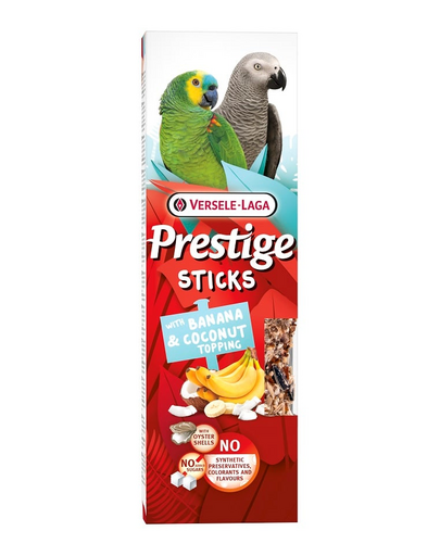 VERSELE-LAGA Prestige Sticks 2 lombik banánnal és kókuszreszelékkel nagypapagájoknak 140g