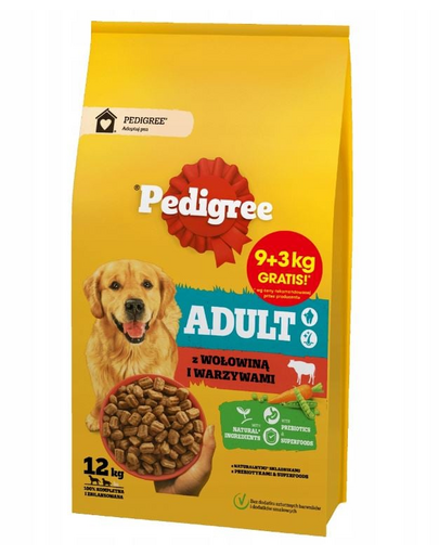 PEDIGREE Adult 9+3 kg marhahússal és zöldségekkel nagy és közepes méretű kutyáknak