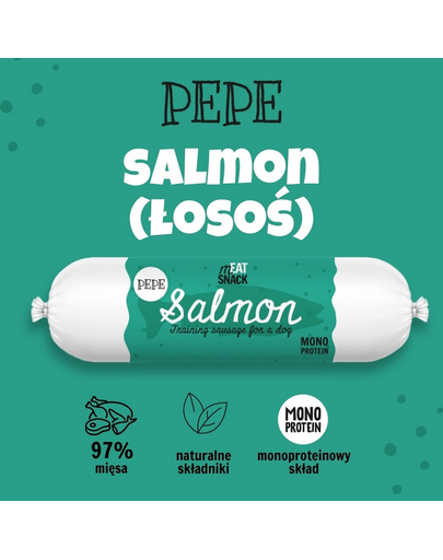 PAKA ZWIERZAKA PEPE Meat Snack Lazac kolbász kutyáknak 200g