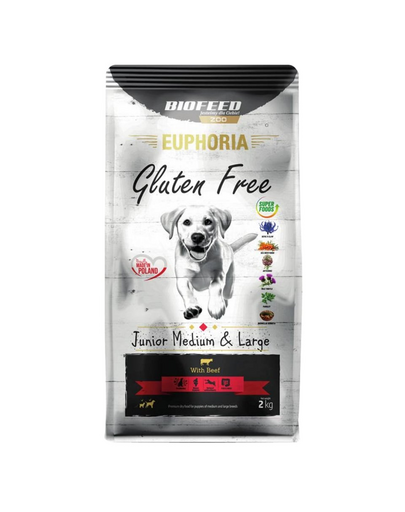 BIOFEED EUPHORIA Gluten Free Marhahússal közepes és nagytestű kölyökkutyáknak 12 kg